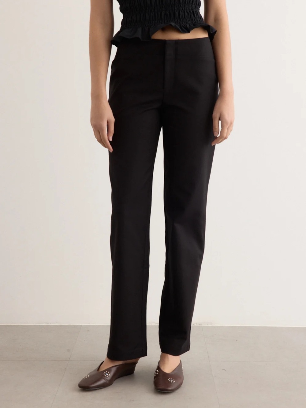 NWT Peachy Den Audrey Straight Leg Stretch Cotton Trousers in Onyx Black Formal